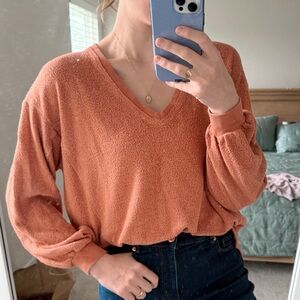 Cozy V-Neck Top in Rust